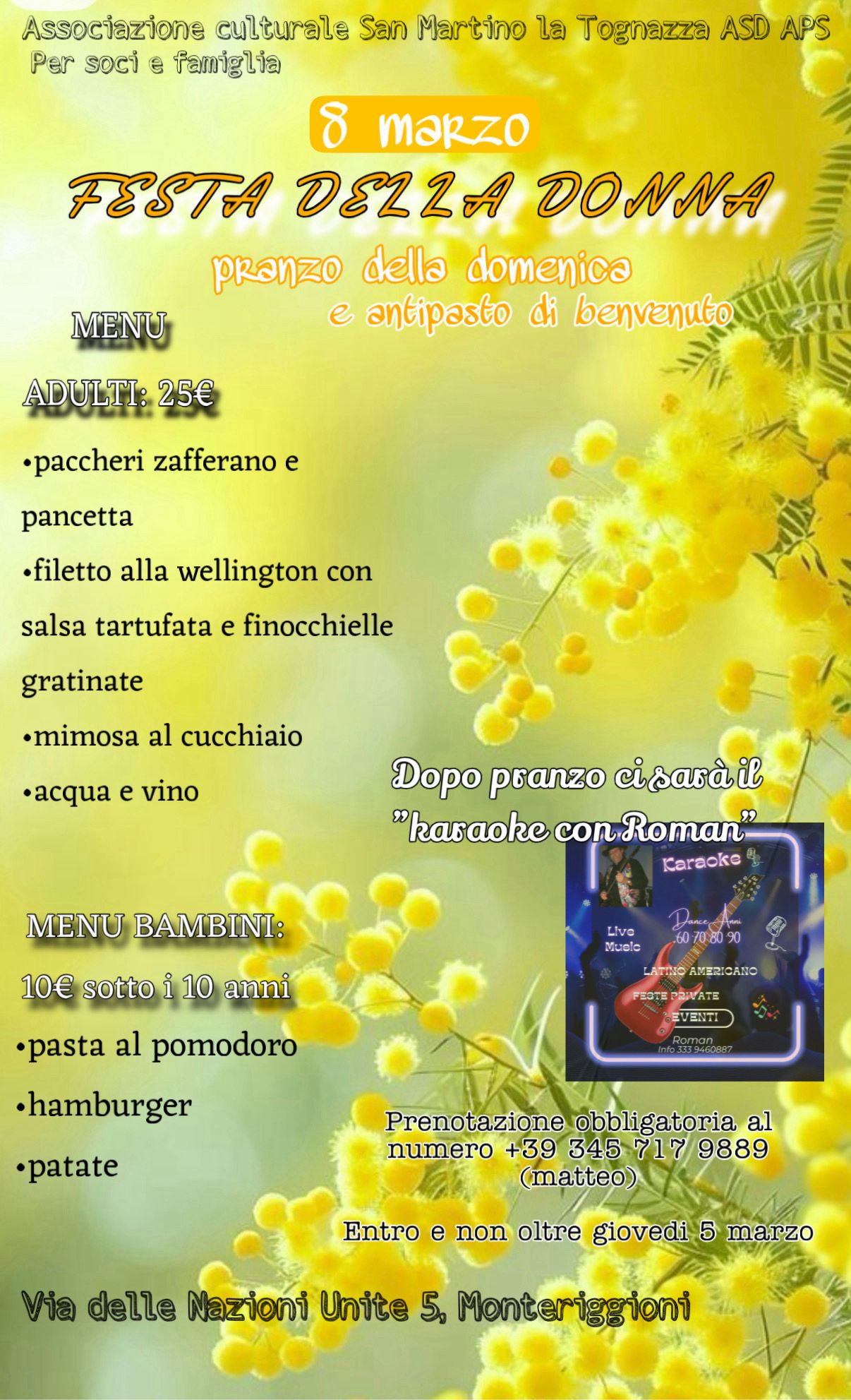 Festa della donna: pranzo e Karaoke! 8 Marzo